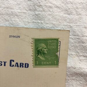 George Washington 1 cent stamp on vintage postcard. No postmark